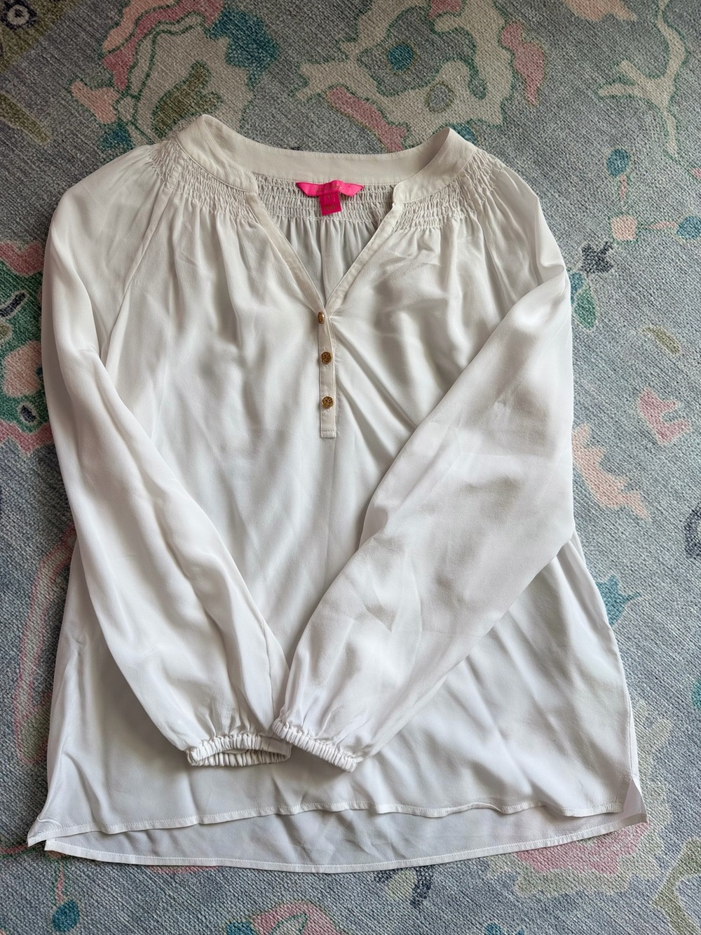 Lilly Pulitzer White Henley Peasant Blouse